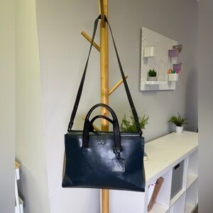 Kelsi Dagger Leather Satchel Shoulder Crossbody Bag Blue Black